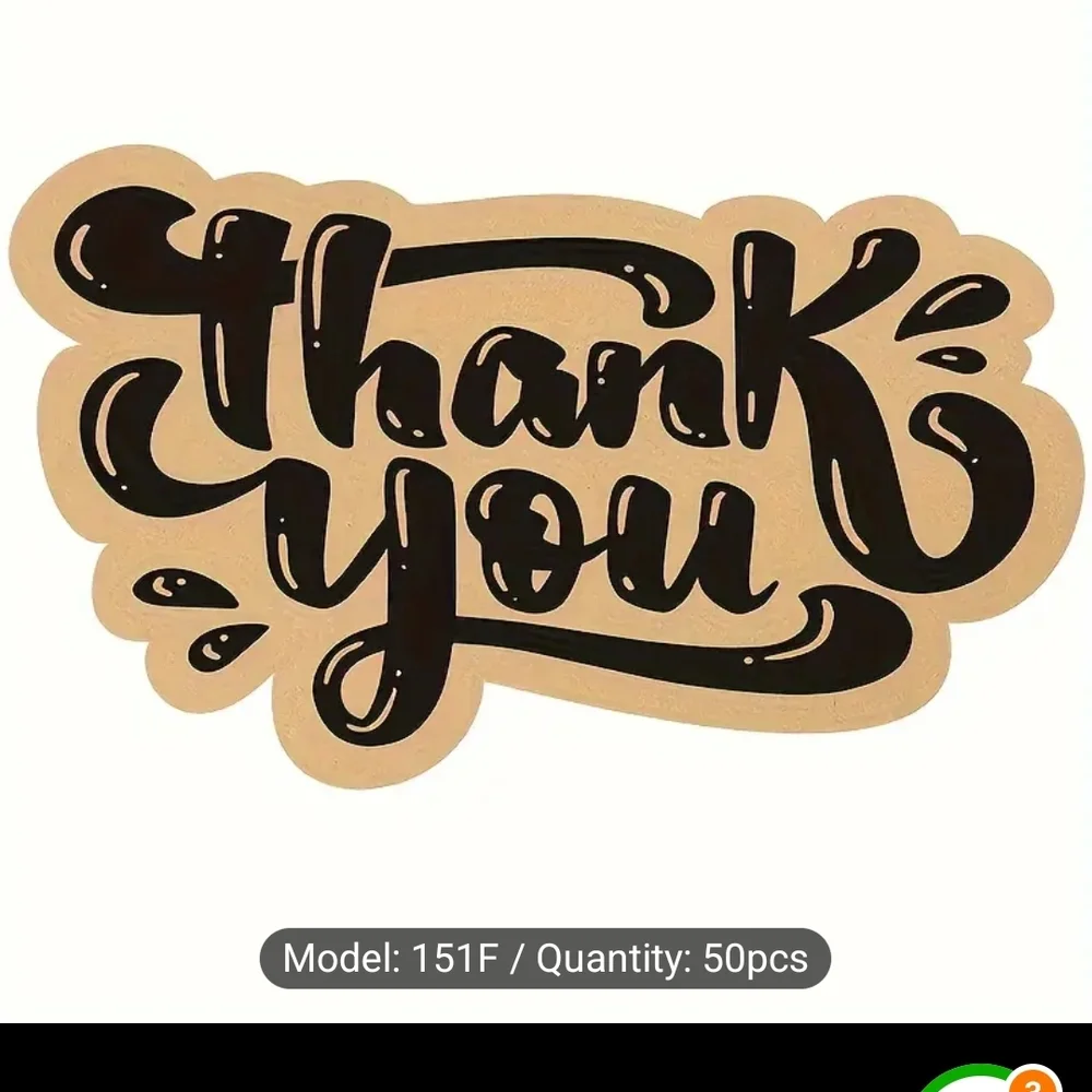 50 Thank You Sticker - Black and Tan